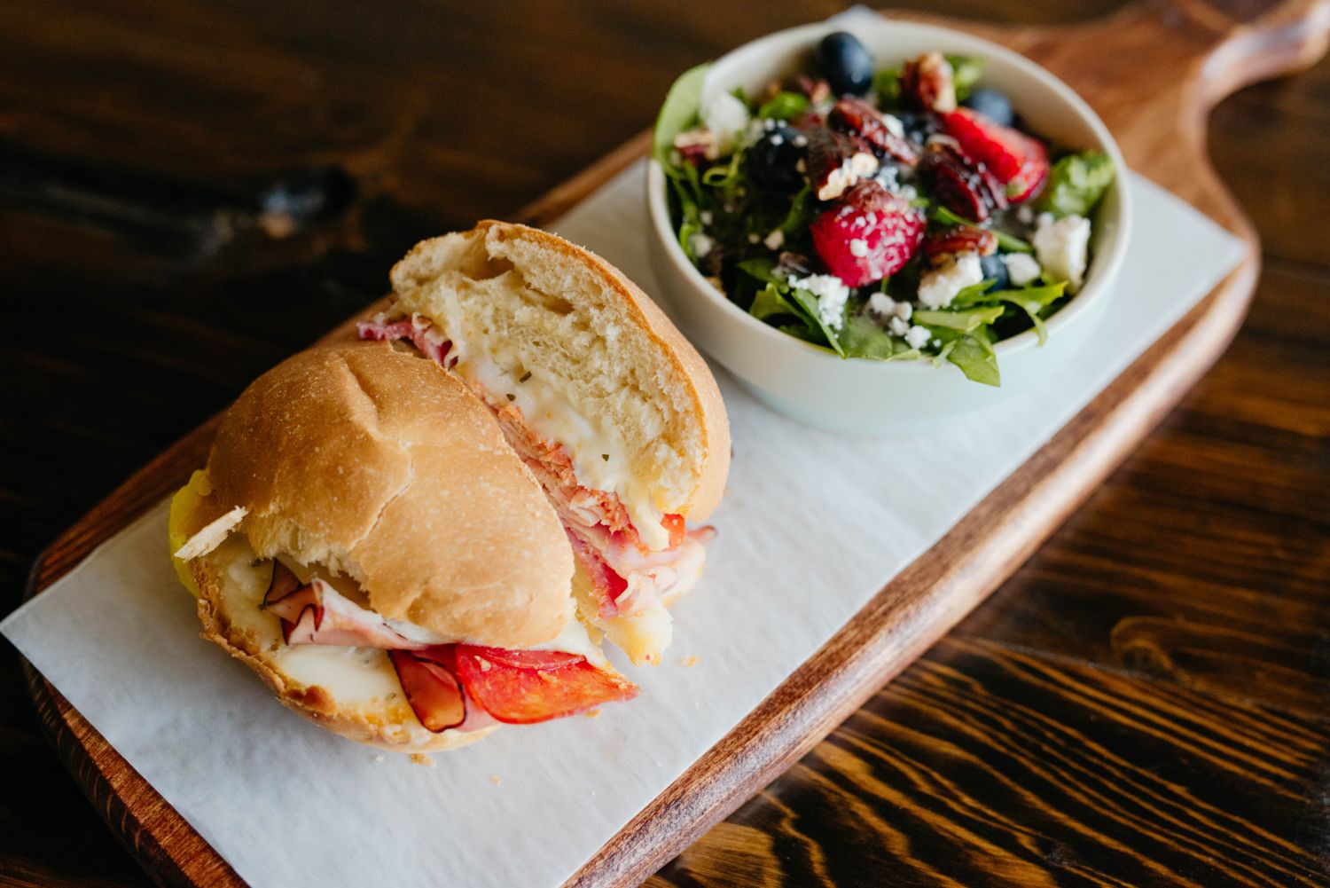 Italian slider sandwich with a side salad